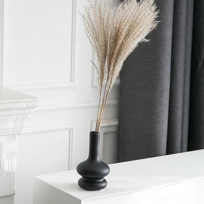 JOJUNO Black Bud Vases, Small Ceramic Vase Set of 5, Mini Pottery Vases for Flowers, Decorative Vases for Home Modern Decor, Boho Decor, Chic Vases for Living Room Dining Table Shelves