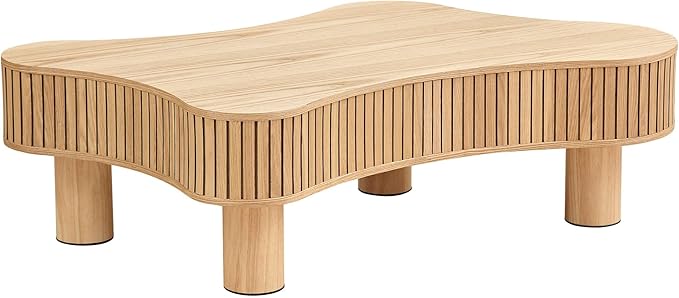 Modern Wooden Handcraft Drum Coffee Table, 42.52'' Irregular Shaped, Small Coffee Table/Side Table/End Table with Sturdy Pedestal, Natural Color