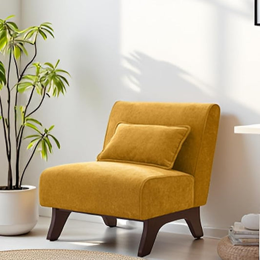 Upholstered Armless Accent Chair,Modern Comfy Living Room Chairs with Wooden Legs& Pillows,Lounge Sofa Side Chair for Bedroom Farmhouse Reading (Yellow, 1 PC)