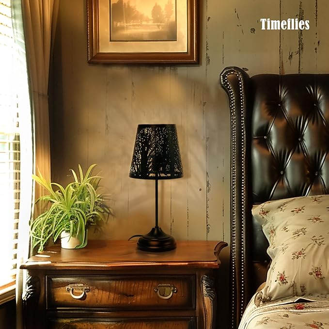 Table Lamp with Dimmer, 3 Levels Dimmable Touch Switch, Black Shadow Table Lamp, Cool Night Light for Kids, Bedroom Nightstands Lamp, Lamp for Living Room End Tables Halloween Room Decor