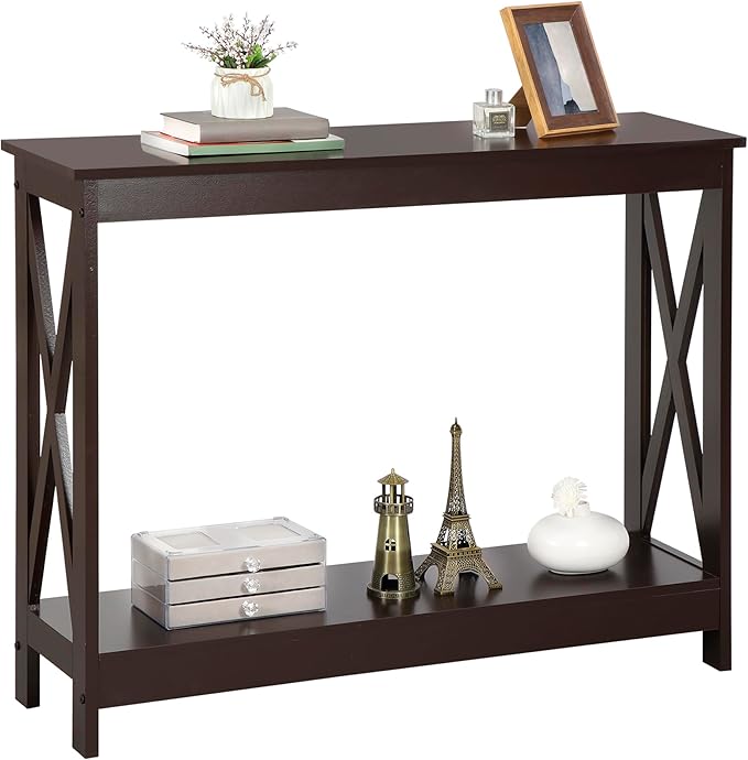 ZenStyle Sofa Side Console Table with 2 Storage Shelves Narrow Accent Table for Entryway/Hallway/Living Room, 39.3in L x 11.8in W x 31.6in H (Dark Brown, 39.3 inch)