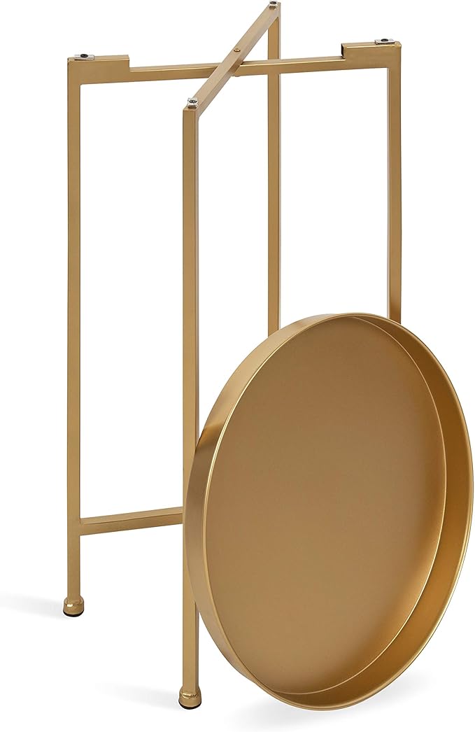 Kate and Laurel Celia Round Metal Foldable Accent Table with Tray Top, Gold
