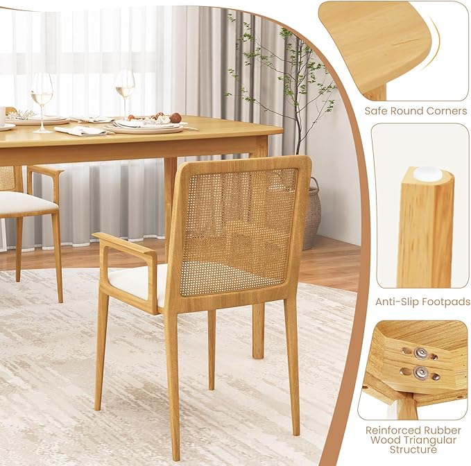 Giantex Rectangular Dining Table, Mid Century Modern Kitchen Table, Vintage Coffee Table W/Tabletop & Solid Wood Legs, Wood Farmhouse Table (Natural)