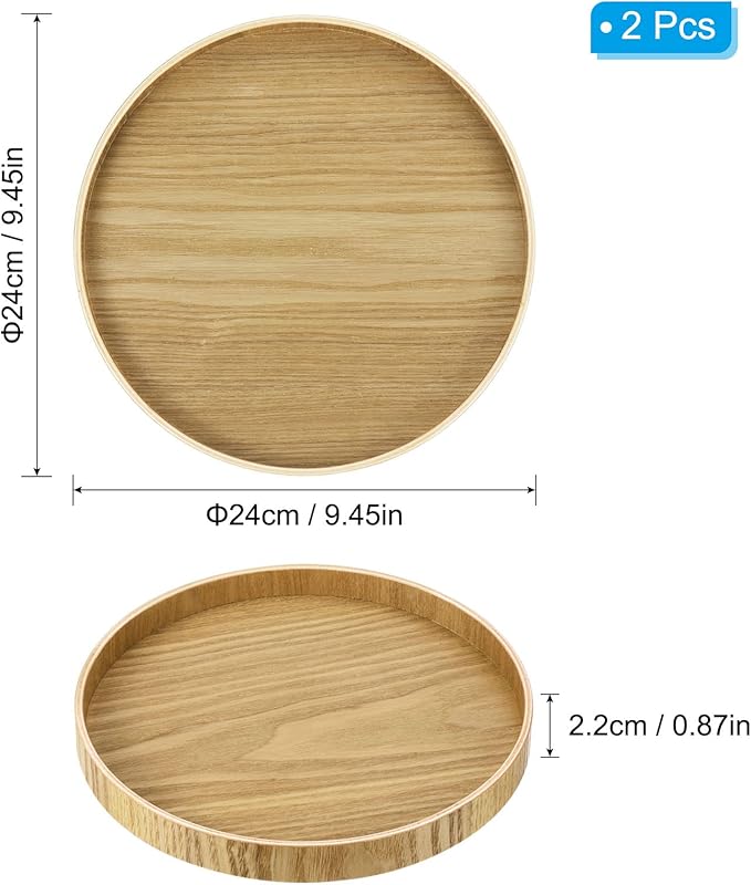 PATIKIL Wood Serving Tray 9 Inch, 2 Pack Round Decorative Platter for Home Decor Kitchen Table Candle Holder
