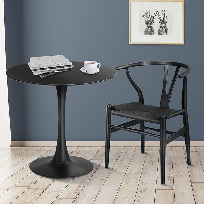 Black Round Dining Table for 31.5 inch,Mid Century Modern Small Tulip Table with Metal Pedestal Base for Living Room Kitchen Dining Room (Black)
