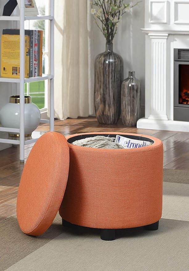 Designs4Comfort Round Accent Storage Ottoman with Reversible Tray Lid