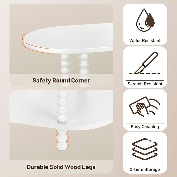 End Table, 3-Tier Skinny Side Table for Small Spaces, Sofa Console Table with Shelves for Entryway, Foyer, Hallway, Living Room and Bedroom, White