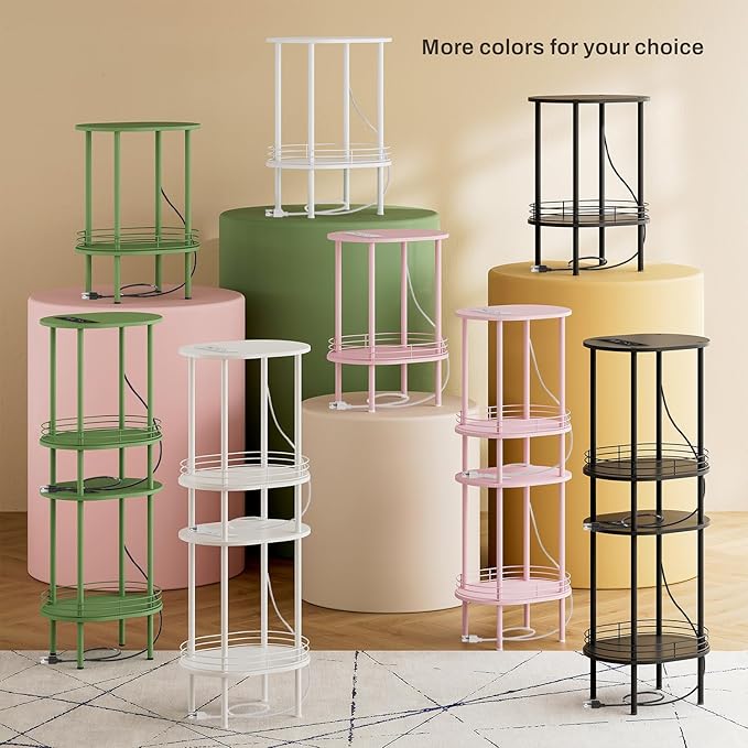 Small Round Side Table with Charging Station,Bedside Table with 2 USB Ports and Outlets, Morden Round Nightstand, Samll Side Table for Living Room,Bedroom, Nursery, Laundry, Black