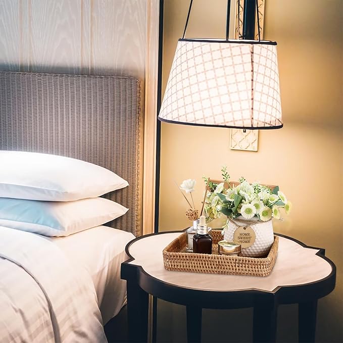 BTSKY Small Remote Basket for Coffee Table Entryway Living Room Rattan Serving Tray 8.1” x 8.1” Handwoven Wicker Baskets Decorative Tray for Wallet Remote Control Trinkets Rings Cosmetics Crackers