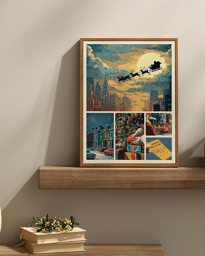 InSimSea Funny Christmas Decorative Picture Frame Wall Art, Traffic Violation Ticket Canvas Painting, American Parody Comic Holiday Decoration Unique Christmas Gift, Suitable for Dining Table Wall Farmhouse Mantel Home Office 16L x 12W
