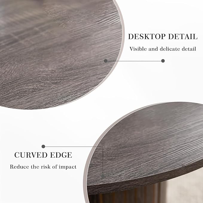 Small Round Coffee Table Set of 2, Wood Finish Nesting Coffee Tables, Boho Circle Side Table for Living Room (φ27.6 Large Short + φ15.8 Small Tall)