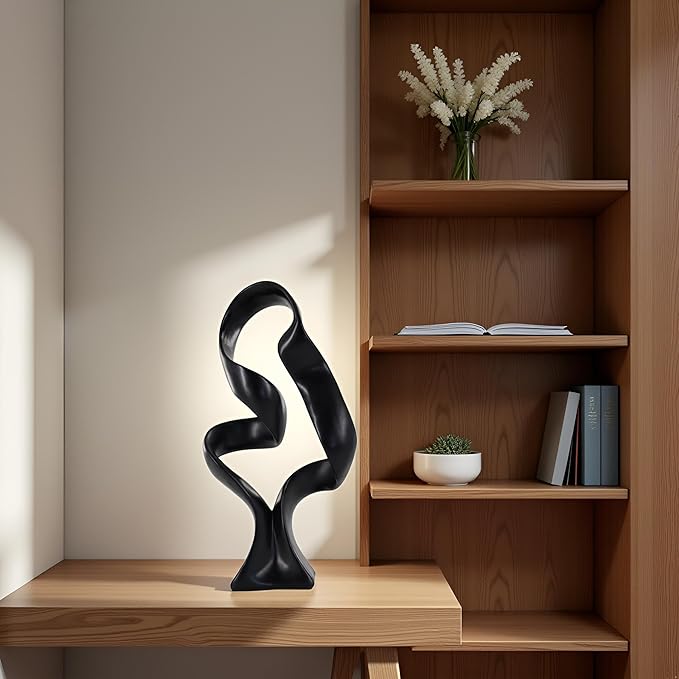 15" Modern Abstract Ribbon Decorative Sculpture, Knot Sculptures,Home Decor,Coffee Table Statues,Dining Living Room Desk Decor（Black）