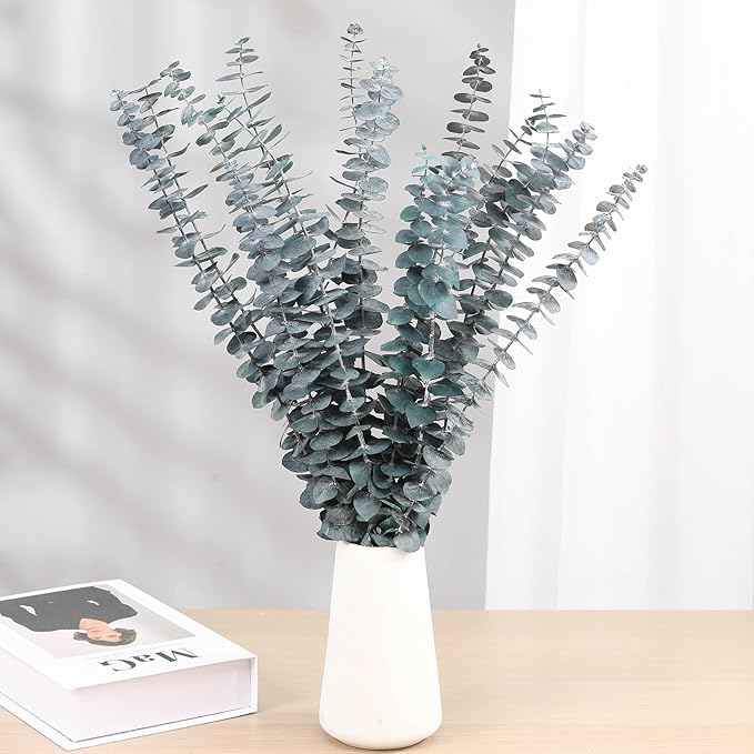 16 Pcs Dried Eucalyptus Stems, 17'' Natural Fresh Eucalyptus Leaves Branches Hanging for Shower, Preserved Real Blue Plant Live for Home SPA Wall Bathroom Wedding Party Vase Decor