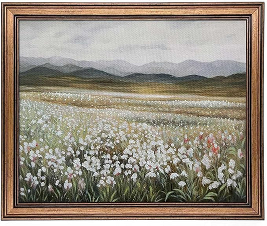 Yeechine Gold Framed Vintage Wall Art Wildflowers Field Canvas Wall Art Print Kitchen Living Room Wall Decor (champ fleuri, 12" L x 9.5" W)