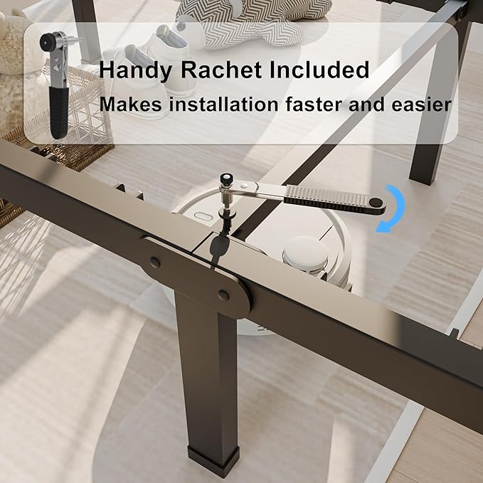 10 inch Queen Bed Frame with Round Corner Legs and Headboard Hole Mattress Slide Stopper Low Profile Heavy Duty Metal Platform,Steel Slats Support,No Box Spring Needed,Easy Assembly,Noise Free