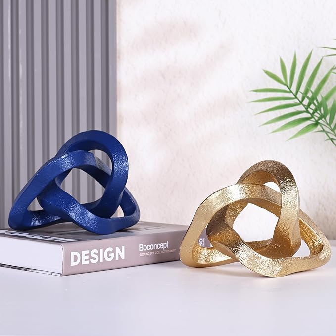 Infinity Knot Sculpture Gold Knot Decor Object, Abstract Knick Knacks Coffee Table Modern Statue, Gold Sculpture for Home Living Room Table Ornaments and TV Stand Bookshelf Decorative