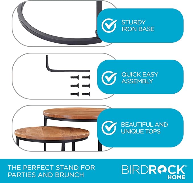 BIRDROCK HOME Wooden Nesting Side Tables - Mid Century Modern Stackable Coffee Table - Space-Saving Wooden End Table for Living Room, Bedroom, Centerpiece, Office, Balcony - Natural Mango Wood - 2 Set