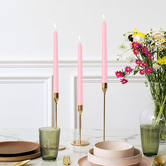 4 Pack Pink Taper Candles - Taper Candles 10 Inch Dripless, Smokeless & Unscented - 8 Hours Long Burning - Ideal for Weddings, Dinner Parties, and Home Decor