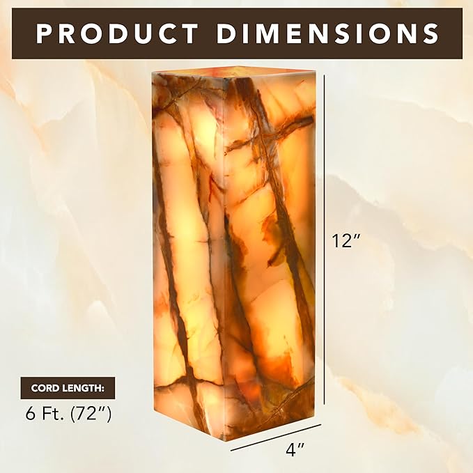 UMAID Handcrafted Onyx Marble Table Lamp, Each Lamp One-of-a-Kind with Natural Patterns, Warm Amber Glow, Dimmable Cord & Bulb, Modern Home Decor for Bedroom, Desk, Office, Living Room, or Bedside