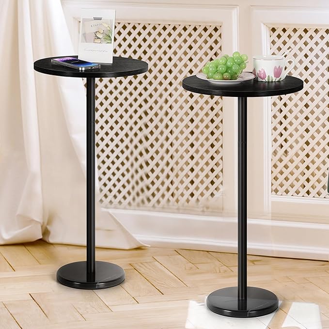 smusei Drink Tables for Small Spaces Pedestal Side Table Set of 2 Small Round Side Tables with Marble Base Black Pedestal Stand for Sofa Couch Chair Patio, Black