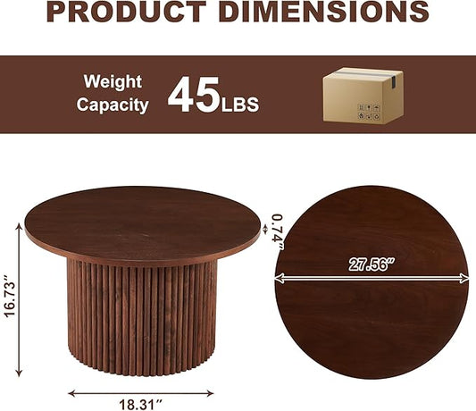 27" Round Coffee Table, Coffee Table for Living Room, Mid Century Modern Wood Coffee Table, Drum Accent Small Center Table, Walnut Wood Veneer