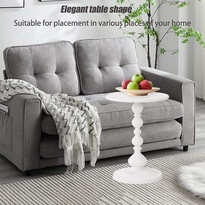 Pedestal White Metal Side Table, Small Sofa Coffee Table, Small TV Tray Table for The Sofa In the Living Room and Bedroom, Mini Coffee Table is Lightweight and Convenient to Move, 20.47 (H) *11.8 (W)