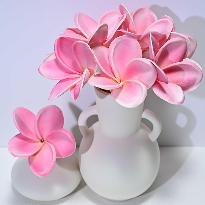 10pcs Pink Flowers PU Real Touch Flowers Hawaiian Plumeria Tropical Artificial Flowers for DIY Floral Gifts Wedding Home Office Table Decor Farmhouse Table Centerpiece Decorations