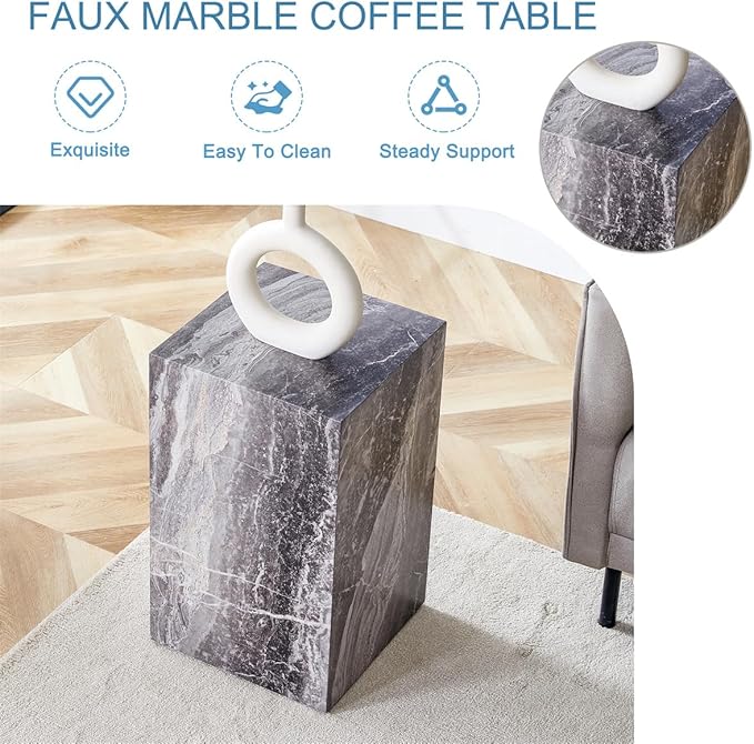 End Table Living Room Table, Faux Marble Sofa Couch Side Table, Bedside Nightstand for Small Spaces, Bedroom