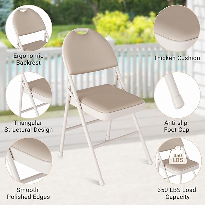 5-Piece Rectangle Folding Table and Chairs Set, Foldable Portable Card Table and Chairs, Scratch & Stain Resistant Tabletop, for Dining Room, Living Room, Office, Camping, Gatherings, Beige