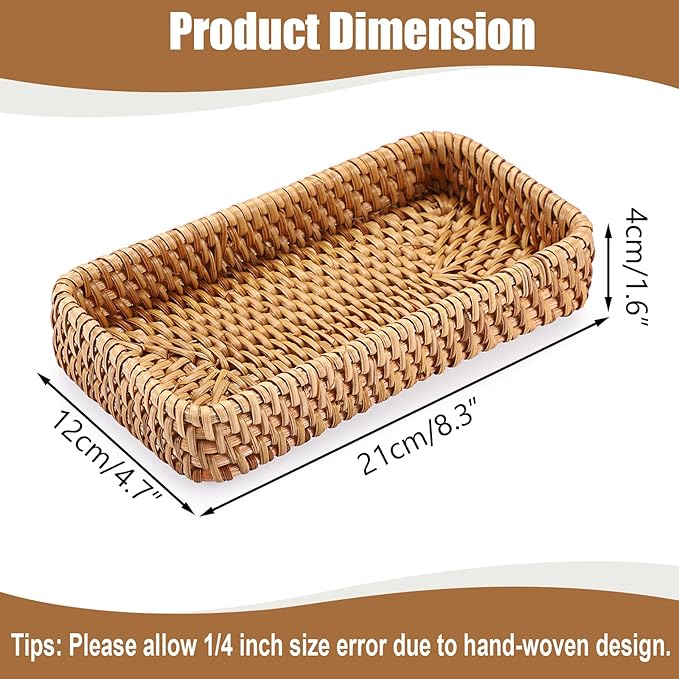 BTSKY Small Remote Basket for Coffee Table Entryway Living Room Rattan Serving Tray 8.3” x 4.7” Handwoven Wicker Baskets Decorative Tray for Wallet Remote Control Trinkets Rings Cosmetics Crackers