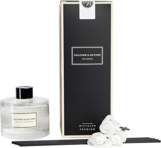 CULTURE & NATURE Reed Diffuser Set 6.7oz (200ml) Lime Basil Mandarin Scented Diffuser with Sticks Home Fragrance Reed Diffuser for Bathroom Shelf Decor