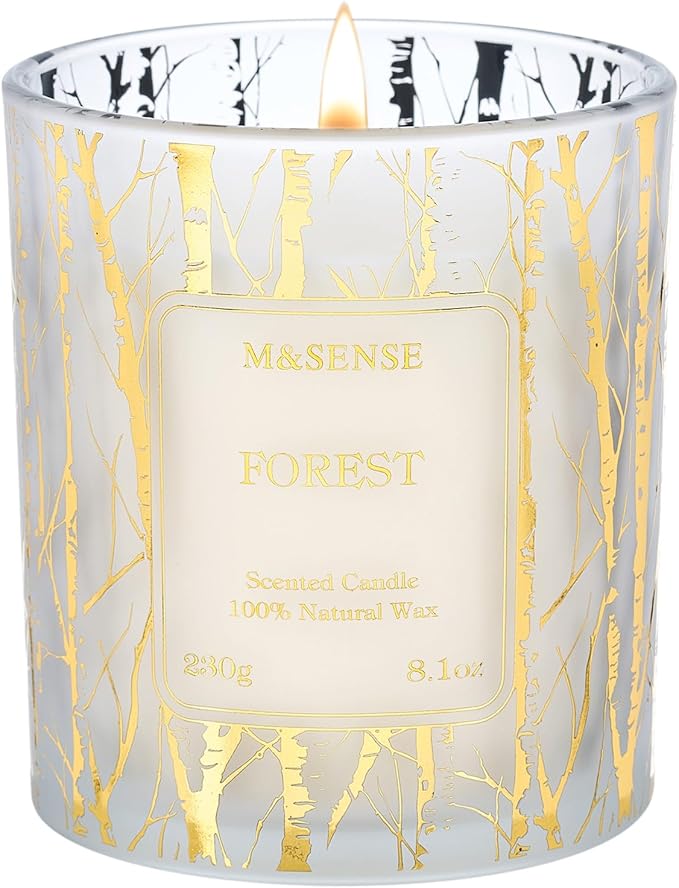 M&SENSE Forest Scented Vegan Soy Candles,8.1oz 42-Hour Slow Burning Time,No Toxin Naturally Scented Candles for Fall Winter Bathtub Aromatherapy Calming Home Fragrance,Fancy Gifts for Women & Men