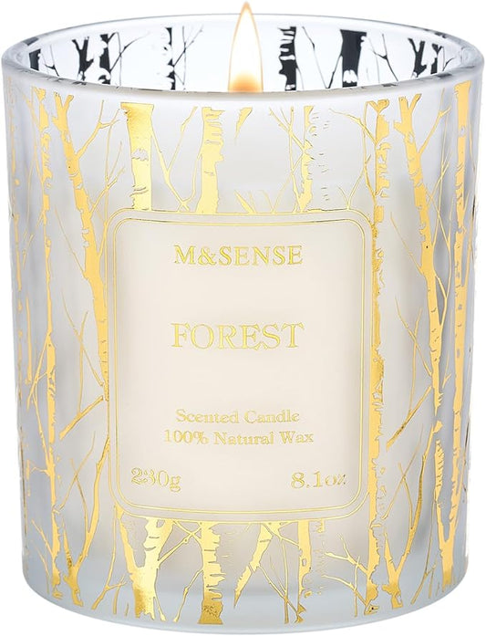 M&SENSE Forest Scented Vegan Soy Candles,8.1oz 42-Hour Slow Burning Time,No Toxin Naturally Scented Candles for Fall Winter Bathtub Aromatherapy Calming Home Fragrance,Fancy Gifts for Women & Men
