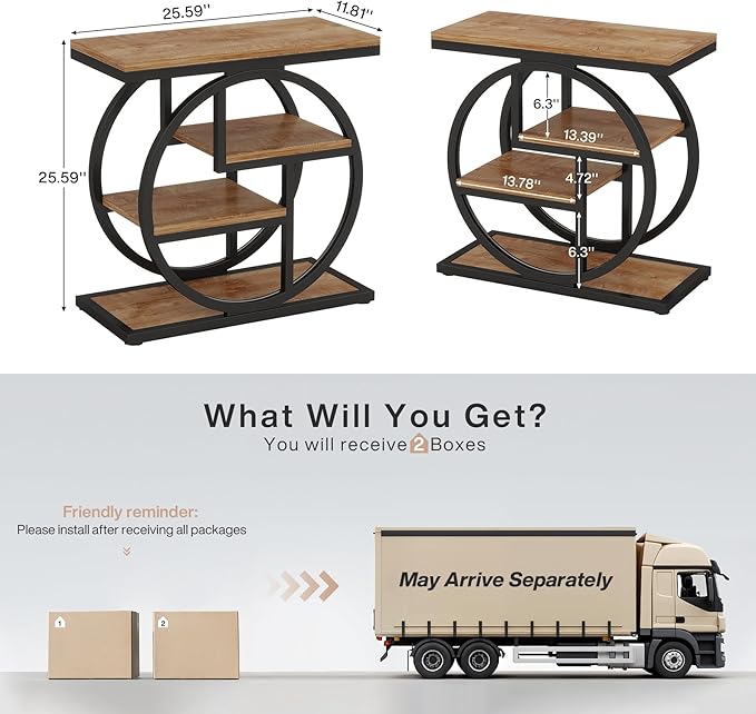 Tribesigns End Table Set of 2, 4-Tier Narrow Side Table with Storage Shelves, Wood Small Sofa Side Table with Geometric Metal Frame, Industrial Bedside Table for Bedroom, Living Room, Natural Brown