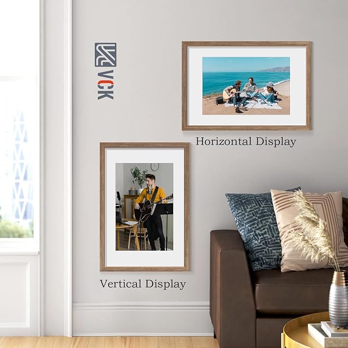 VCK 16x24 Poster Frame 2 Pack - Walnut, High-End Wood Picture Frames with Polished Plexiglass, Display 12x18 Photo with Mat or 16x24 without Mat, Art Gallery-Quality, Wall Hanging, Walnut