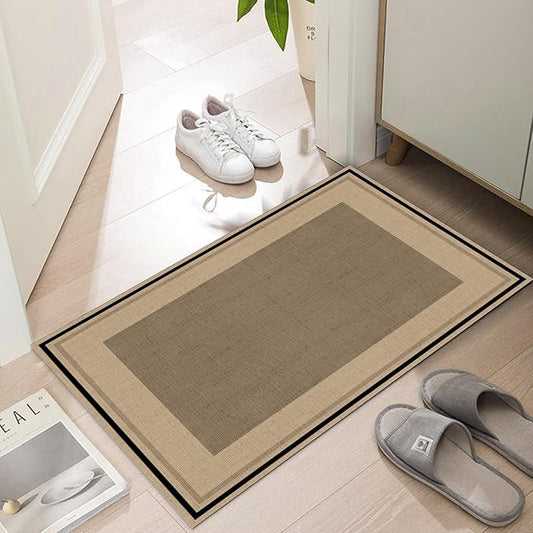 Ultra Thin Door Mat Indoor Entrance, 1/10 in Thin Door Mats for Inside Entry, Non-Slip Rubber Backing Washable Doormat, Fade Resistant, Absorbent, Low Profile Dirt Trapper, 30"X17",Brown