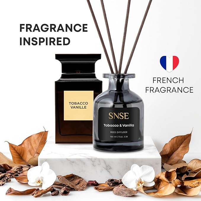 SNSE Tobaco & Vanilla Reed Diffuser Set - Premium Reed Diffusers for Home with Diffuser Reeds, Luxurious Gift Aroma, Sophisticated Scent, Ideal for Relaxation, Elegant Home Fragrance