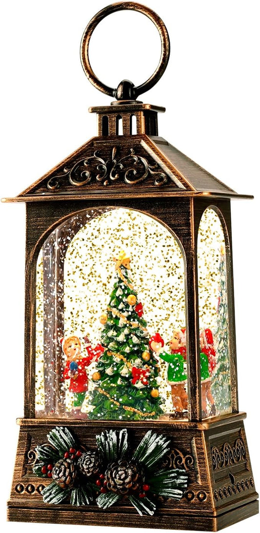 Christmas Decorations Indoor-8 Christmass Songs Christmas Lantern-Musical Snow Swirling Glitter & Snow Globe Decor for Tree,Indoor Holiday Home Decor Holiday Party Gifts.