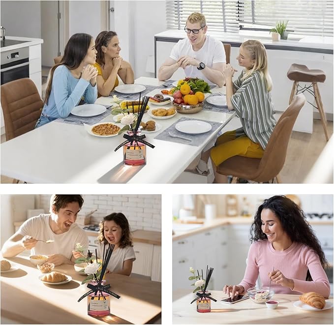 Reed Diffuser Essential Oil Set - Rose Fragrance Air Freshener (4.4 Fl Oz) for Home, Bathroom, Bedroom, Office Decor