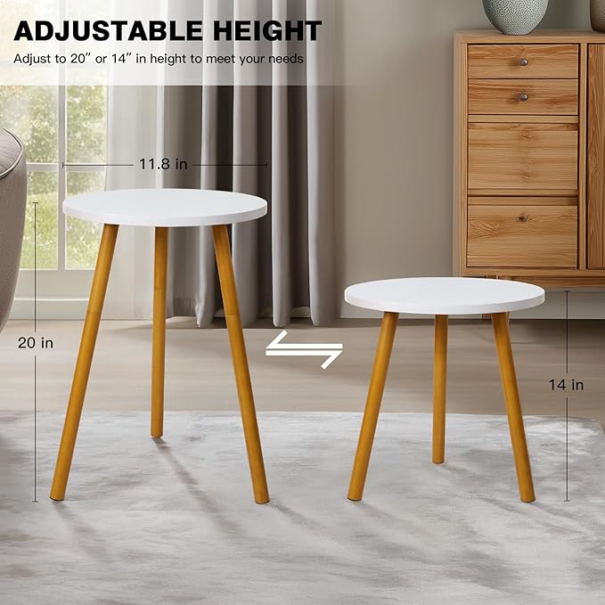 Tall Plant Stand Indoor, Mid Century Wood White Flower Stand for Corner, Metal Plant Holder, Modern Home Decor Small Round Side End Table (11.8"x20")