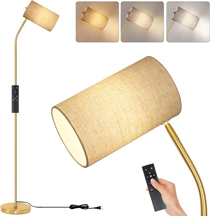 Gold Floor Lamp for Living Room with Remote,Remote Custom Color Temperature & Brightness, Stepless Dimmable Bulb Included,Tall Stand Reading Lamp for Living Room Bedroom Office(Beige/Gold)