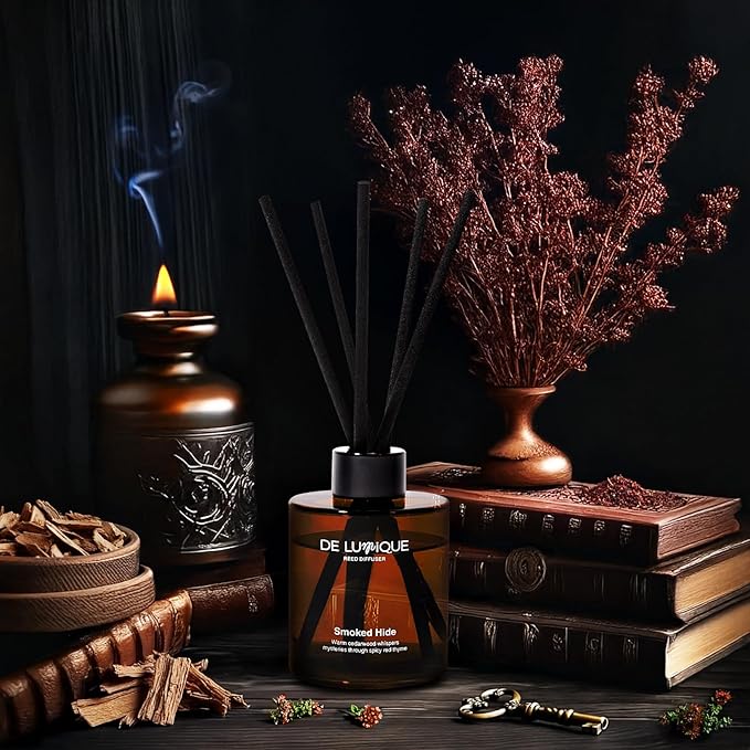 Smoked Hide Aroma Reed Diffuser – Long-Lasting Room Scent Diffuser with Formula – Premium Home Fragrance Diffuser with Essential Oils for Bedroom & Living Room – 150ml