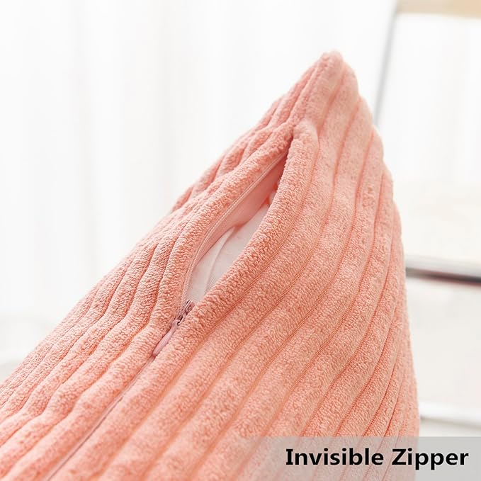 Home Brilliant Pink Pillow Covers 60x60 cm Set of 2 Plush Velvet Corduroy Throw Euro Pillow Sham Soft Pillow Cover for Daily Gifts, 24 x 24 inch, Coral