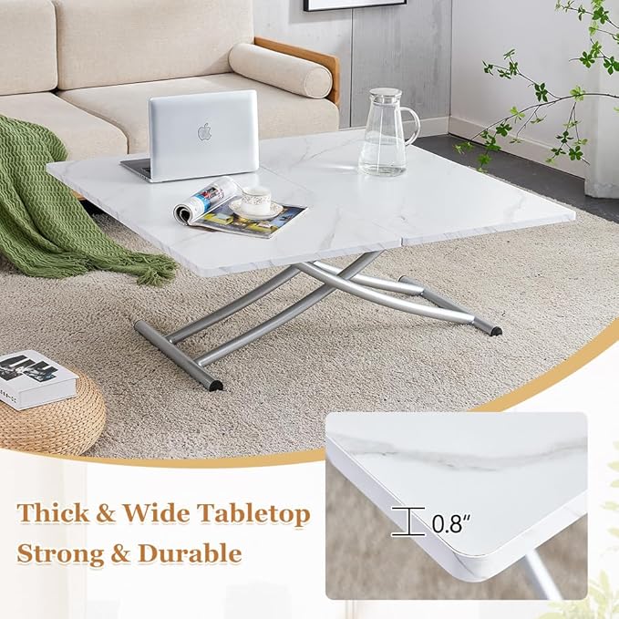 4 in 1 Folding Dining Table with Adjustable Lift Top & Wheels, Multi-Function Coffee Table to Dining Table for Apartments, Kitchens, Living Rooms, Scratch-Resistant & Easy Assembly