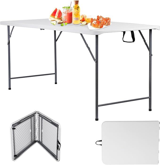 ZenStyle 6 ft Folding Table - 71"x27" Rectangular Portable Plastic Table for Indoor, Outdoor, Camping, Parties & Events | Lightweight Multi-Purpose Utility & Dining Table
