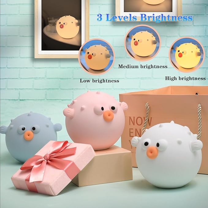 Cute Anemonefish Night Light, LED Squishy Night Lamp, Dimmable Timer Nursery Nightlight for Kids, Rechargeable Touch Lamp, Dorm Decor, Kids Funny Gifts(Pink Fish)