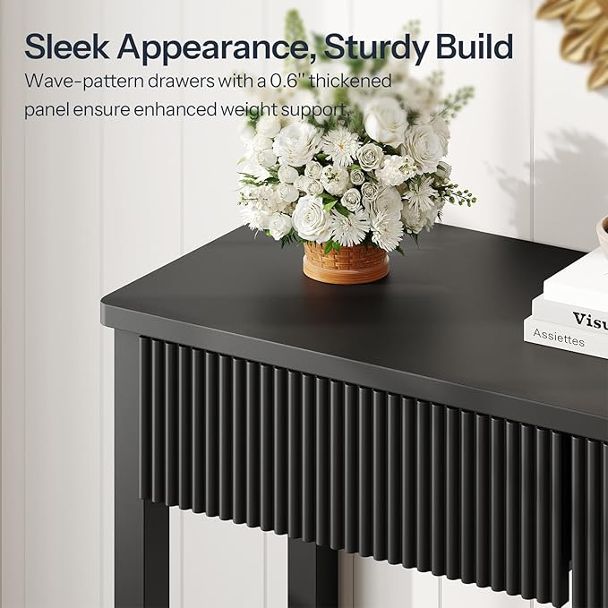 HOOBRO 39.3'' Console Table, Narrow Entryway Table with 2 Wavy Drawers, Sofa Table with 2 Tier Storage Shelf, Behind Couch Table, Display Stand, for Hallway, Entryway, Living Room, Black BK89XG01