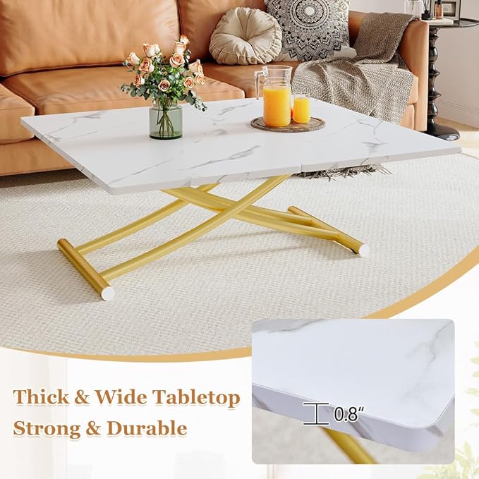 4 in 1 Folding Dining Table with Adjustable Lift Top & Wheels, Multi-Function Coffee Table to Dining Table for Apartments, Kitchens, Living Rooms, Scratch-Resistant & Easy Assembly