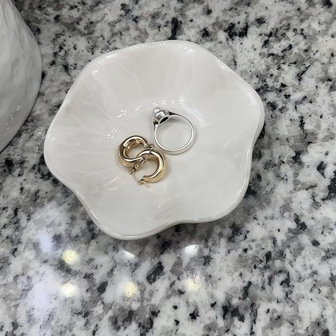 2Pcs Ceramic Jewelry Dish - Lotus Leaf Shape, for Ring Holder Necklace Small Key, Suitable for Mother Friend Sister, Gifts for Women, Cute Plate Trinket Tray, Home Decor (Crystal Green & White)