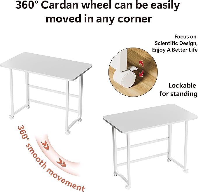 Folding Desk,Not Require Assembly,Small Foldable Desk 31.5" for Small Spaces,Space Saving Computer Table Writing Workstation for Home Office,White